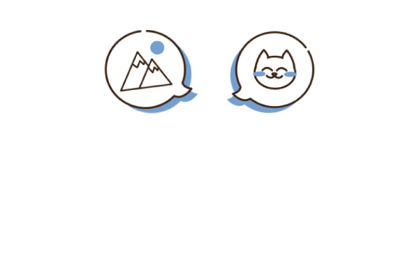 Cat and mountain vectors in speech bubbles